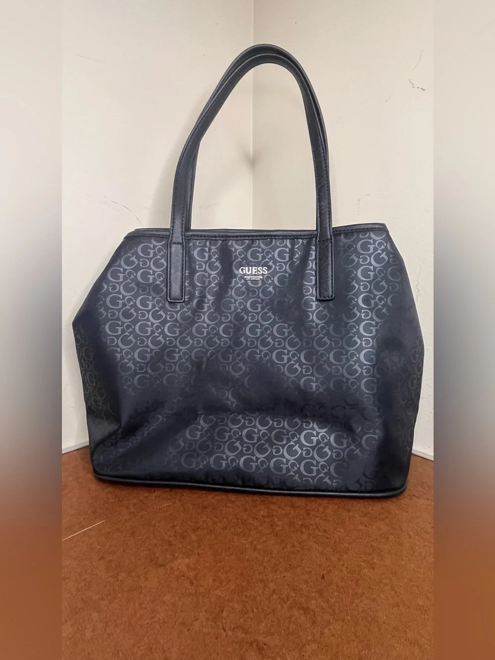 GUESS Black Monogram Tote Bag